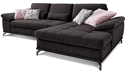 Cavadore Ecksofa Castiel mit Federkern / Großes Sofa in L-Form mit Sitztiefenverstellung und XL-Longchair / 312 x 89 x 173 / Webstoff, Schwarz