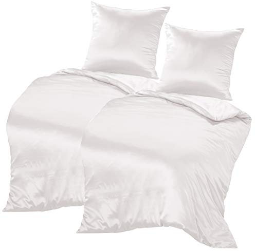 THXSILK 100% Seidenbettwäsche Set 4 teilig, 2 Bettbezüge 135 x 200 cm und 2 Kissenbezüge 80 x 80 cm, 19 Momme Maulbeerseide Bettwäsche, Weich Komfortabel und Glatt, Weiß