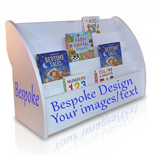 TINYSTANDS Custom Kids Bookshelf with Your Own Artwork & Child's Name – Bespoke Child Bookcase, Fully Assembled, Handmade in UK (Bespoke Artwork | Wide)