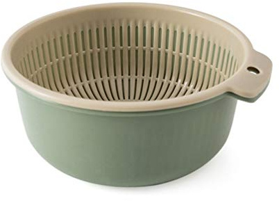 Hemoton Multifunctional Double Layer Plastic Draining Basket 6.29X6.29X2.75In Kitchen Colander for Fruit Vegetable Washing Storage with 360 Rotatable Filter