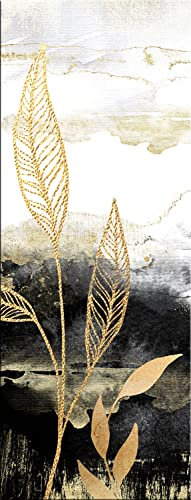 artissimo, Glasbild, 30x80cm, AG4765A, Aquarell Zweige, Bild aus Glas hochkant, moderne Wanddekoration aus Glas, Wandbild Wohnzimmer modern, schwarz weiß gold