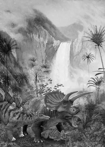 Komar Dino Vlies Fototapete - Jurassic Waterfall - Größe: 200 x 280 cm (Breite x Höhe) - Dino, Dinosaurier, Urwald, Kinderzimmer, Tapete - IAX4-0020