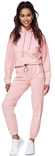 Tazzio Damen Jogginganzug Trainingsanzug Sport Freizeit Hoodie & Jogginghose F200 Pink L