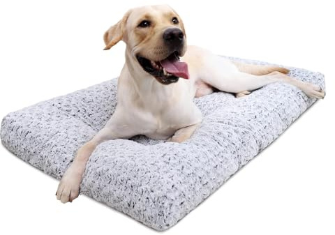 KSIIA Washable Dog Bed Deluxe Plush Dog Crate Beds Comfy Kennel Pad Anti-Slip Pet Sleeping Mat for Large, Jumbo, Medium, Small Dogs Breeds, 35 x 23, Gray