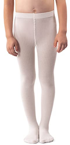 NOQ filles collants en tricot uni aux pieds chauds opaques école enfant bas Ballet danse spectacle pépinière, Ecru 122/128 cm