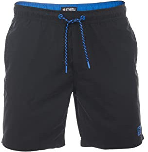 riverso Badehose Herren lang Badeshorts RIVDavid Regular Fit Schwimmhose Elastischer Bund Schwarz S (S, Black Blue)