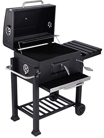 Holzkohlegrill,Tragbarer Camping Grill, Outdoor-Gartengrill Heat Smoker Mit Fieberthermometer, Tragbarer Holzkohlegrill Mit Rädern, Aufhängehaken Und Beistelltischen