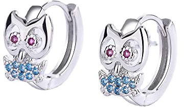 Yikoly Damen Mädchen Ohrringe Silber 925 AAA Zirkonia Eule Einfache Tier creolen Süß Hoop Edel Schmuck
