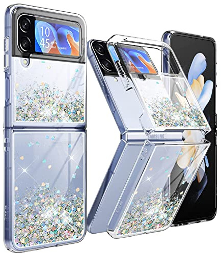XCYYOO Handyhülle für Samsung Galaxy Z Flip 4 5G Glitzer Hülle TPU Slim Bumper Kratzfest Transparent Silikon Original Schutzhülle Galaxy Z Flip 4 5G Stoßfest Mode Kreatives Handytasche Flüssig Case