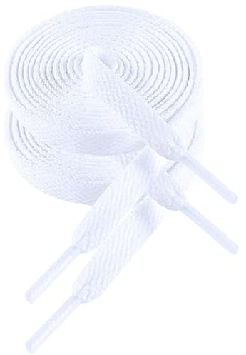 VSUDO 120 cm Lacci per Scarpe Bianco Neve Piatti da Ginnastica, Lacci Sneakers Bianco Neve Larghi 8mm, Stringhe Scarpe da Ginnastica, Lacci per Scarpe Sportive di Ricambio (2 Paia-Bianco Neve-120cm)