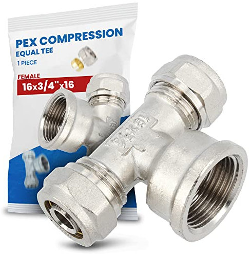 Té à Compression PEX-AL-PEX Raccord 16 x 3/4'' x 16 FF PEX-AL-PEX Laiton Connecteur pour Tube Multicouche Système de Chauffage Plomberie