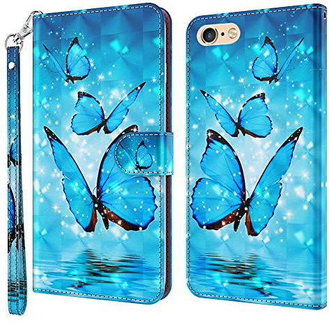 GLANDOTU Case for iPhone 5 /5s /SE 2016(Not for 2020),Flip Wallet PU Leather Cover with Magnetic Button, Standing Function Full-Body Protective for iPhone 5 /5s /SE 2016 Phone Cases-Blue butterfly