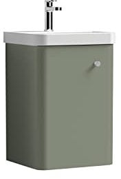 nuie COR801 Core Modern Bathroom Wall Hung 1 Door Vanity Basin Unit with Ceramic Basin, 400mm, Satin Green