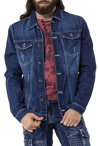 Cipo & Baxx Herren Jeansjacke CJ289 Dunkelblau – Denimjacke im Casual Streetwear Stil mit Knöpfen & Brusttaschen – Übergangsjacke für Alltag & Freizeit - CJ289 Dunkelblau M