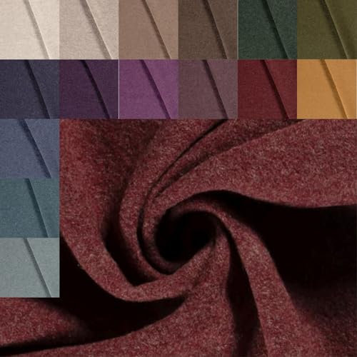 Walkloden Meterware uni meliert - Walkstoff, Mantelstoff, Trachtenstoff, Wollwalk, Loden, Wollstoff, 100% Schurwolle/Wolle * ab 50 x 140cm, Farbe: 018 weinrot