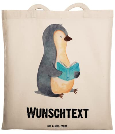 Mr. & Mrs. Panda Tasche personalisiert Pinguin Buch - Personalisierte Geschenke, Personalisierter Jutebeutel, Urlaub, Stofftasche, Beutel, Ferien