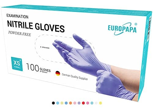 EUROPAPA® 500x Einweghandschuhe Nitrilhandschuhe puderfrei Untersuchungshandschuhe EN455 EN374 latexfrei Einmalhandschuhe Handschuhe in Gr. S, M, L & XL verfügbar (Lila, XS)