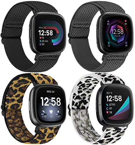 TumpCez Elastisches Nylon Armband Kompatibel mit Fitbit Versa 4/Fitbit Sense 2/Fitbit Versa 3/Fitbit Sense, Verstellbar Dehnbar Solo Loop Weiches Uhrenarmband Sport Ersatzarmband für Damen Herren