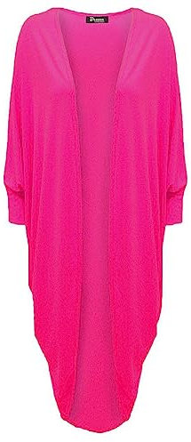 Crazy Fashion Womens Long Batwing Kimono Longline Stretchy 3/4 Sleeve Soft T-Shirt Cardigans for Women Plus Size Baggy Oversized Top Fuchsia