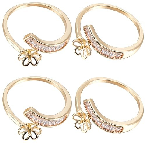 Beebeecraft 1 Box 4 Stück Verstellbare Fingerring Rohlinge 14 Karat Vergoldete Zirkonia Blumen Ringfassung Für Halbgebohrte Perlenringe Für Die DIY Schmuckherstellung