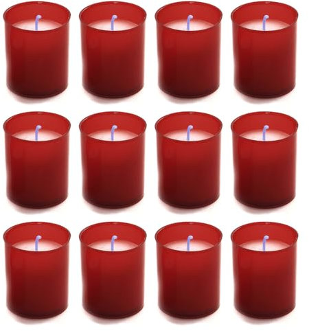 AROMATIS - Lote 12x Velas Rojas 6,5 x 4,7(Ø) cm (2,56 x 1,85 In.) - Velón Votivo - Vela Litúrgica Deseos - Duración 24 horas - Parafina Vegetal Sin Olor