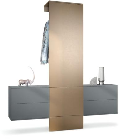 Vladon Garderobe Carlton Set 3, Made in Germany, Wandgarderobe aus Flur-Paneel & 2 Schubladen-Kommoden, Anthrazit matt/Bronze Optik (157 x 193 x 35 cm)