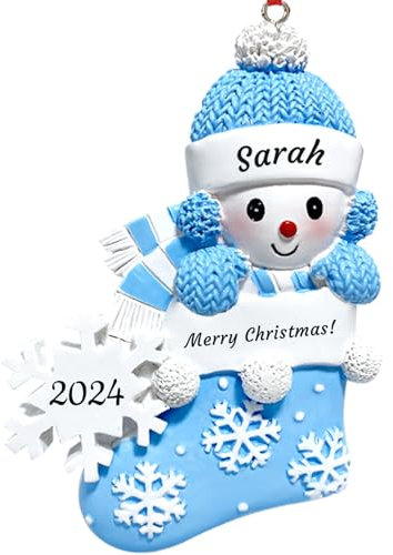 Personalisierter Christbaumschmuck zur ersten Geburt des Babys 2024, individueller Weihnachtsschmuck mit Namen, Schneebaby im Strumpf, Weihnachtsbaumschmuck, Weihnachtsdekorationen, Ornamente