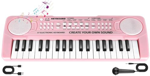 Hilifexll Keyboard Kinder ab 3 Jahre, Tragbare Multifunktions Kinder Keyboard 37 Tasten mit Mikrofon, Musikspielzeug Klaviertastatur Lernspielzeug Geschenk für Jungen Mädchen 3 4 5 6 Jahre, Rosa