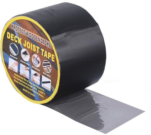 sourcing map Joist Tape für Terrassendielen, 4 x 50' Butyl Joist Tape Deck Flashing Tape Selbstklebend für den Schutz von Terrassendielen-Trägern, Schwarz