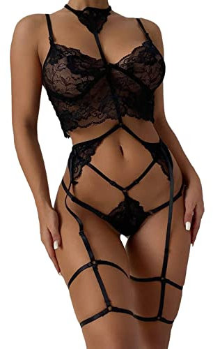 WILLBEST Dessous Damen sexy reizwäsche Set offener Schritt unterwäsche Damen Set essbare unterwäsche wäsche Babydoll Nachthemd Bustier top schwarz Dessous Sexy desouses für Frauen Moulin Rouge s
