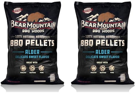 Bear Mountain Premium BBQ Woods All Natural Hardwood Pellets, Alder Wood 20 Pound Bag, Ideal for Pellet Smokers, Smoky Wood Fired Flavor (2 Pack)