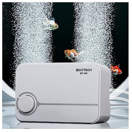 boxtech Ultra-Quiet Fish Tank Oxygen Pump, Adjustable Airflow with 2 Outlets can meet the three requirements, quiet, low vibration and sufficient oxygen (Accessories not Included)