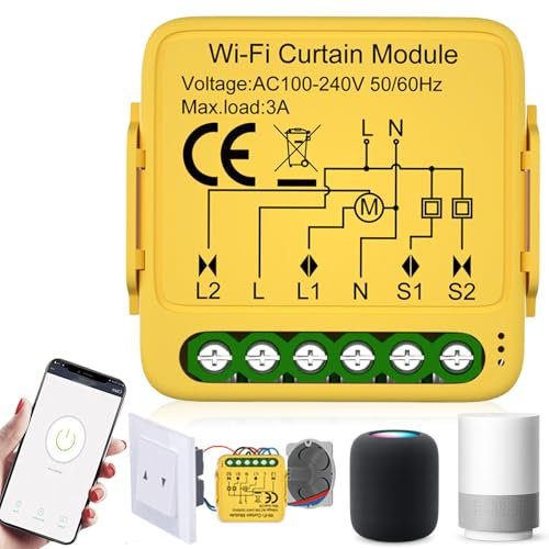 Módulo de interruptor de persiana inteligente WiFi, interruptor inteligente de persiana wifi, módulo con ajuste de tiempo de funcionamiento para cortinas, persianas y toldos, compatible con Google