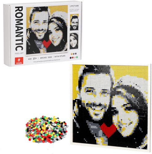 Amalia Pixelkunst, verwandle jedes Foto in Mosaik-Wandkunst, halte zeitlose Momente der Menschen ein, romantisch (54,1 x 54,1 cm)