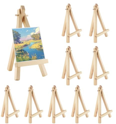 BEASAFY 10 Pièces Mini Chevalet Bois, Petit Chevalet en Bois, Petit Chevalet de Table Trépied Pliable Triangle, pour Aux Mariages, Anniversaires, Fêtes, Travaux Manuels de Peinture