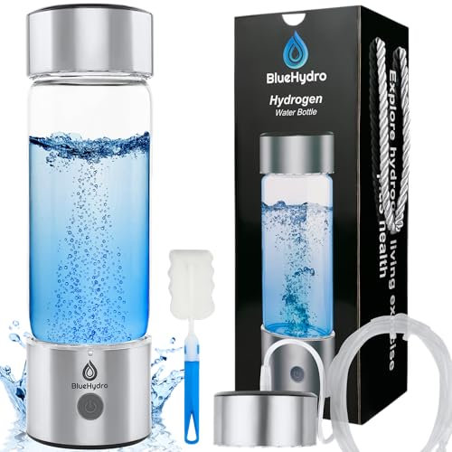 BlueHydro® 500ml Hydrogen Water Bottle with Hydrogen Inhalation, Portable Rechargeable Hydrogen Water Generator Bottle with SPE & PEM Technology, Improve Water in 3 Minutes, Hydrogen Water Bottle UK