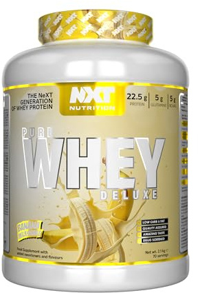 NXT Nutrition Pure Whey Deluxe 2.1kg | Whey Protein | Muscle Growth and Recovery | 70 Servings | 5g Glutamine | 5g BCAA | Banana Milkshake