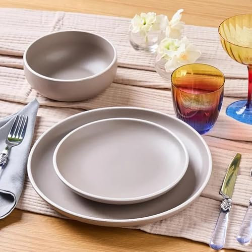 Karaca Moonstone Plates and Bowls Set for Stylish Tableware - Stoneware Dinner Sets for 4 People - Elegant and Durable Kitchen Dinnerware - Dishwasher Safe Crockery (12 Piece, Gray)