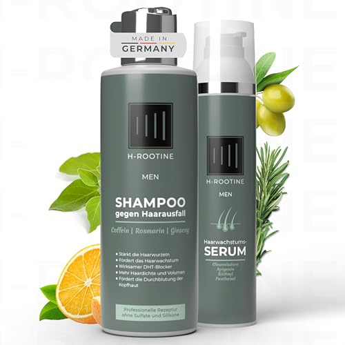 H-ROOTINE Hair Growth Set für Männer – Haarserum (100ml) & Coffein Shampoo (200ml) – Stoppt Haarausfall* & fördert Haarwachstum – Mit Coffein, Rosmarin & Ginseng – Made in Germany