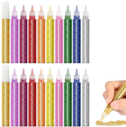 Glitter Glue Pens for Kids, 20 Pcs Glitter Pens for Arts and Crafts, Rainbow Glue Stick for DIY Bottle Decor, Projects Scrapbooking, Grad Caps, Cards Decorating Supplies