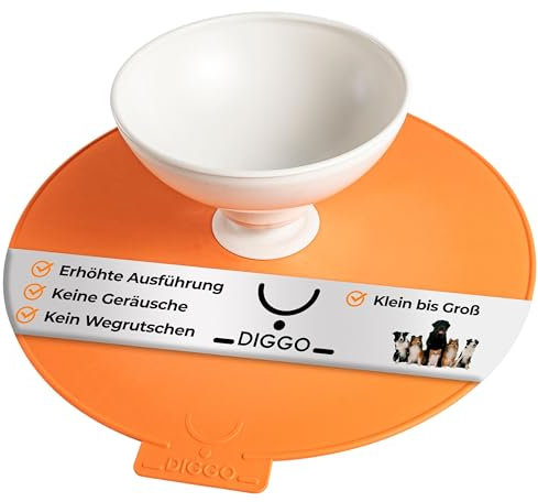 DIGGO - Hundenapf 900ml erhöhte Futterschale, Leckkante, flexiblem Gelenk & Rutschfester Unterlage - Lebensmittelechter Kunststoff spülmaschinenfest - Napf für kleine, mittlere & große Hunde (Orange)