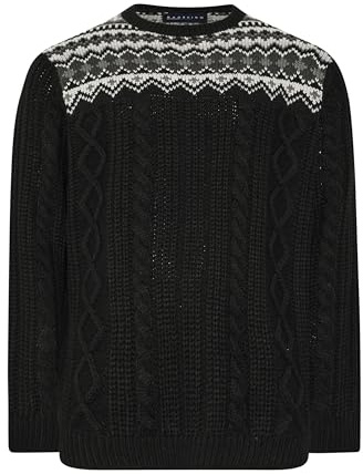 BadRhino Big & Tall Crew Neck Fairisle Knitted Christmas Jumper - Men's - Plus Size Curve Black