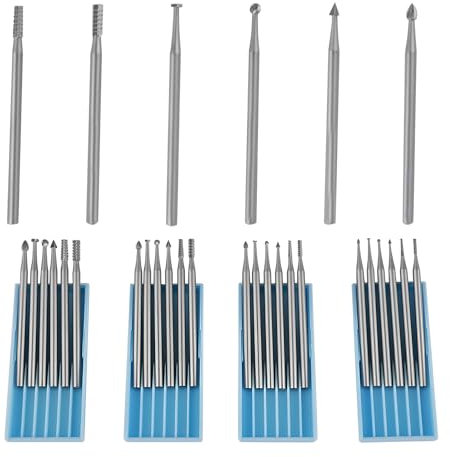 Wood Carving Drill Bit, 1/10” Shank Engraving Bits 1MM/1.4MM/1.38MM/2.3MM Head Rotary Milling Cutters Woodworking Carving Tool for DIY Crafts Engraving Carving