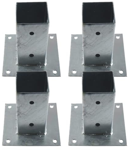 Suinga Lot de 4 supports pour poteau 12 x 12 cm Zingué en acier Ancrage au sol | Support pour poteaux en bois carrés | Base 17,5 x 17,5 cm, gris