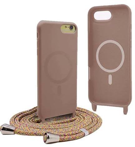 YFSYLL Funda Magnética para iPhone 8 Plus / 7 Plus con Cuerda, Compatible con MagSafe,Carcasa Silicona Case,Carga Inalámbrica,con Correa Colgante Ajustable Collar Cordón - Marrón