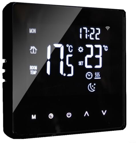 Elegant Wireless Thermostat with LCD Touch Screen Programmable Weekly Schedule and Remote App Access (black)