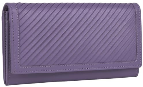 GlobeeCraft portafoglio donna in pelle vera lilla con portamonete interno, otto scomparti per carte, portafoglio donna capiente, grande formato resistente e dal design elegante 18 cm x 10 cm x 2,5 cm