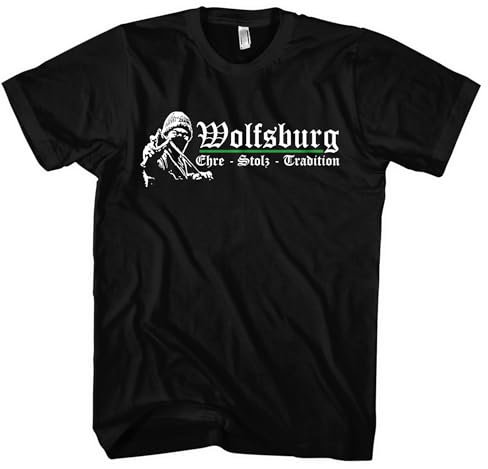 Wolfsburg Ehre und Stolz Herren T-Shirt | Fanartikel Sport Shirt Fussball Ultra Skyline Trikot | M1 Schwarz (S)