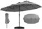 GOPLUS Parasol de Jardin Exterieur avec Pied, 4,7x2,8M Parasol Double avec LED 48 Lampes Solaires, Grand Parasol avec Manivelle et Base, Parasol Extérieur pour Terrasse, Patio, Marché (Gris)