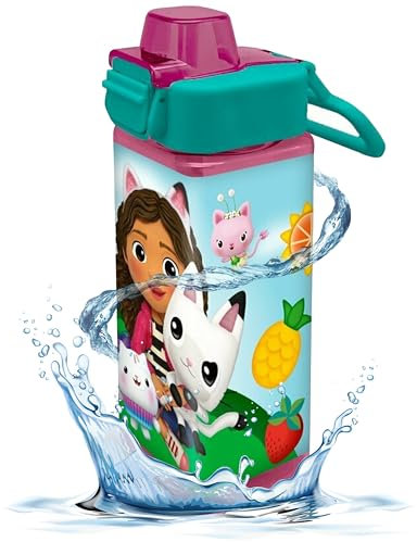 Gabby's Dollhouse Water Bottle for Kids 500ml - Flip-Up School Drinks Bottle for Travel or Home, Reusable Square Water Bottle BPA Free, Locking Spout